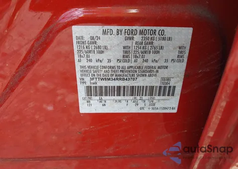 2024 Ford Maverick Lariat z USA, uszkodzony, nr VIN 3FTTW8M34RRB43707